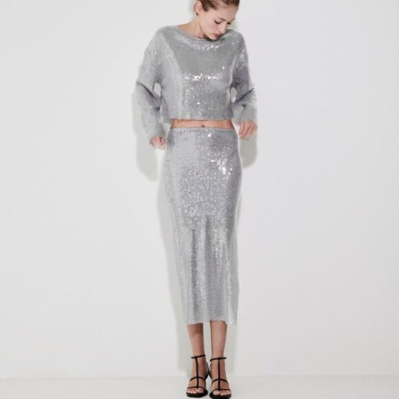 Zara Sequin Midi Skirt 7901/863 - Picture 7 of 11